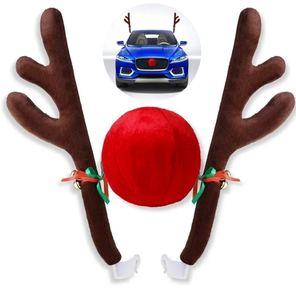 NIB Reindeer Car Antlers and Nose Set - Brown and Red For Vehicles